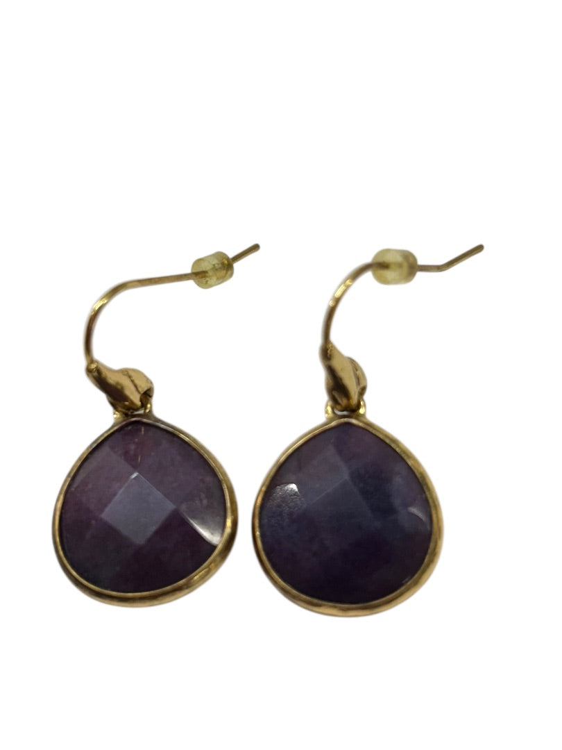 Goldtone Purple Fish Hook Earrings 1.2 Inch Drop Dangle