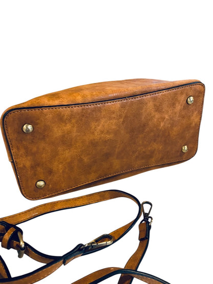 Joy Susan Angie Vintage Satchel Detachable Strap Wooden Handle Vegan Leather