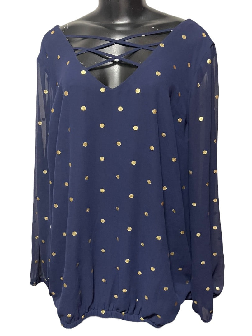 3X Torrid Polka Dot Chiffon Womens Shirt Blouse Lattice Front V-Neck