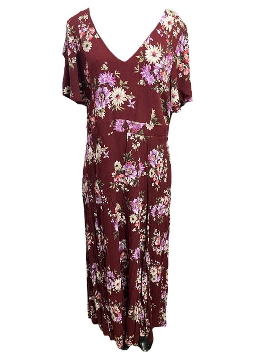 2X Torrid Floral Gauze Maxi Dress V-Neck Tie Back Merlot