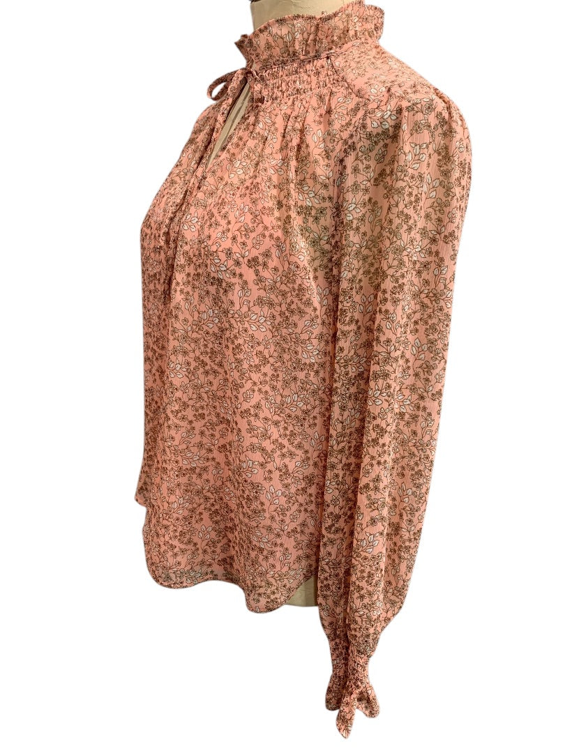 XSP Loft Petites Pink Floral Sheer Womens Blouse with Attached Camisole Long Sleeve