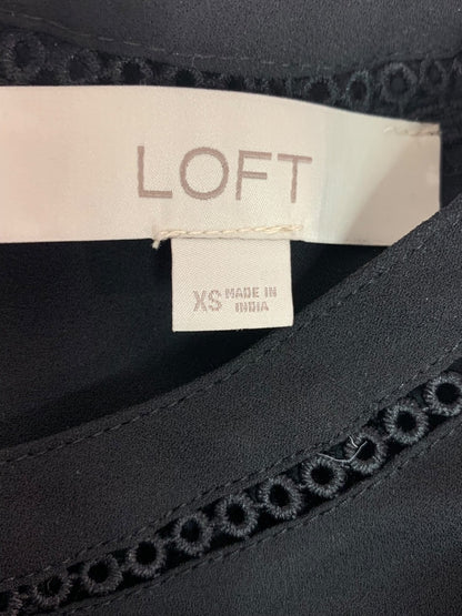 XS Loft Womens Black Short Sleeve Blouse Slightly Sheer Button Back