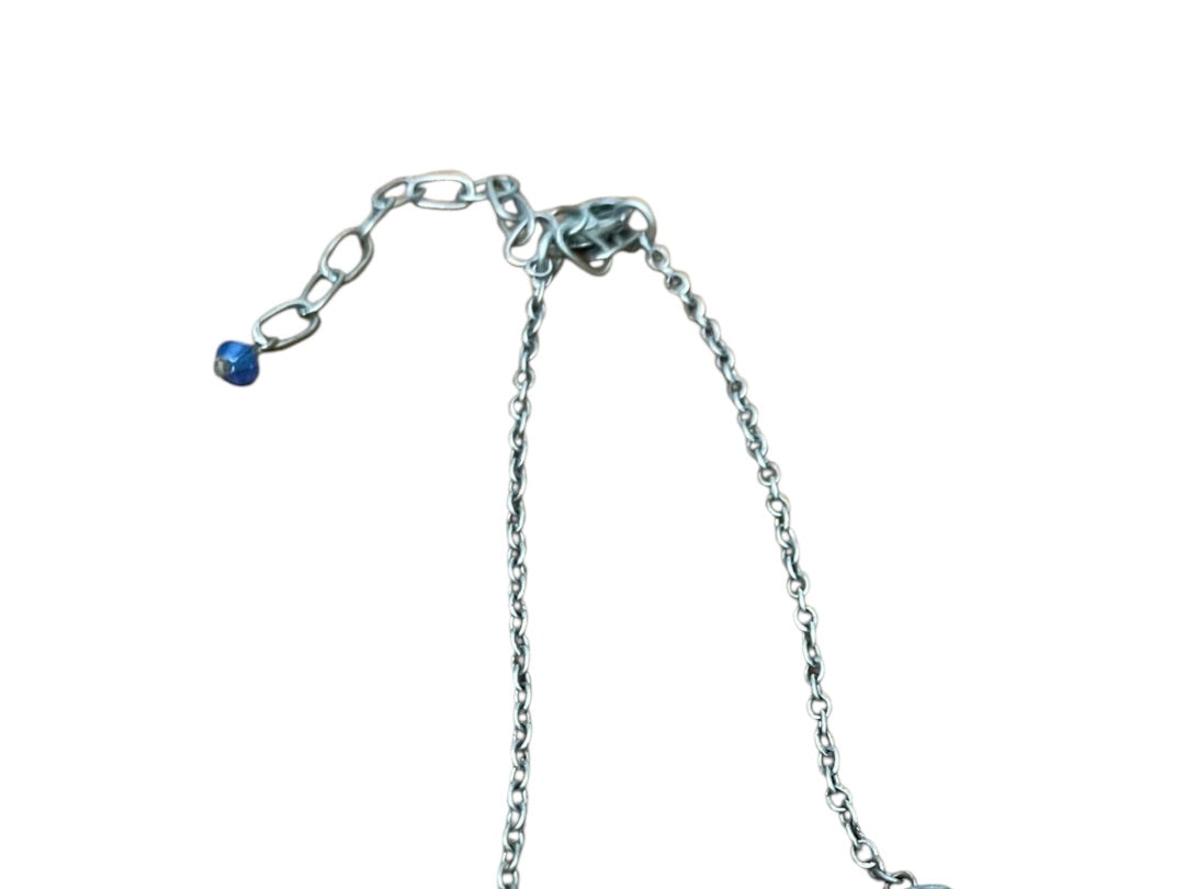 Small Blue Bead and Silvertone Bead Chain Adjustable Necklace 57 Inch