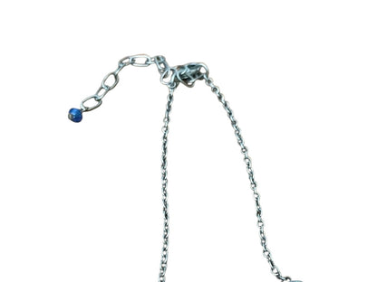 Small Blue Bead and Silvertone Bead Chain Adjustable Necklace 57 Inch