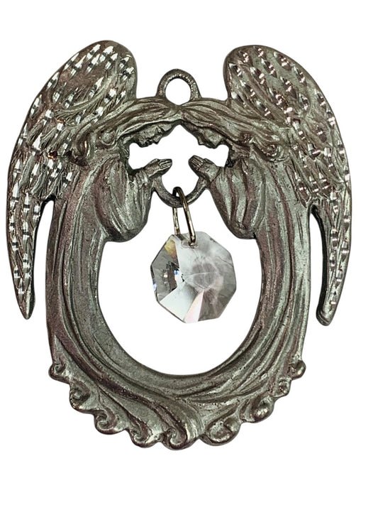 Spoontiques Pewter Twin Angels Ornament Crystal 2.5" #2372 Suncatcher