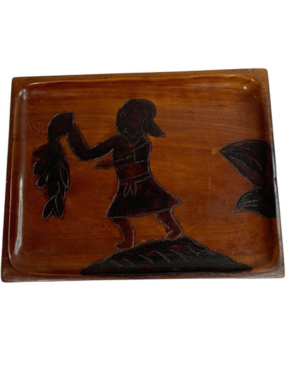 Vintage Wooden Tray Carved Silhouette Design 10" x 7.75"