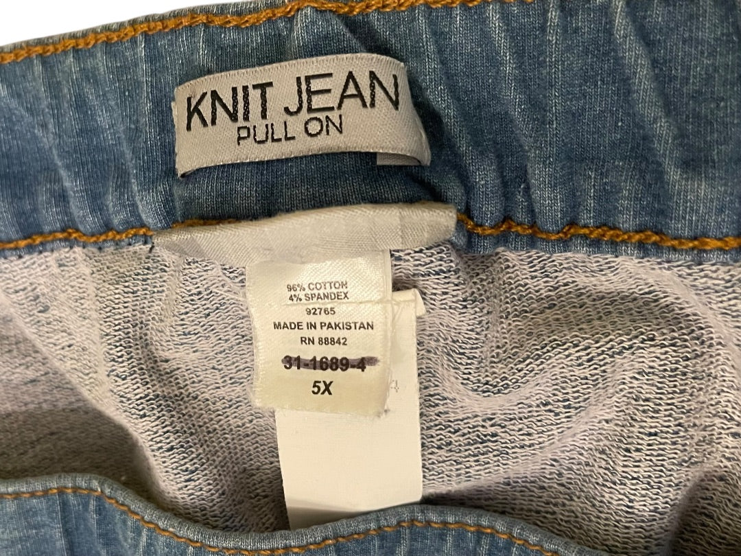 5X Catherines Pull On Elastic Waist Knit Jeans Pockets Blue New