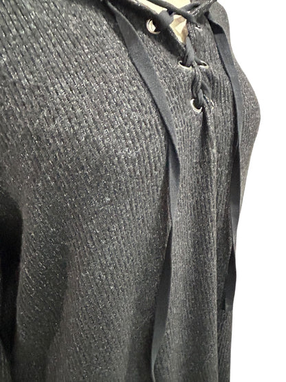 Large Market & Spruce Pullover Hoodie Soft Knit Lace Up Neckline Charcoal