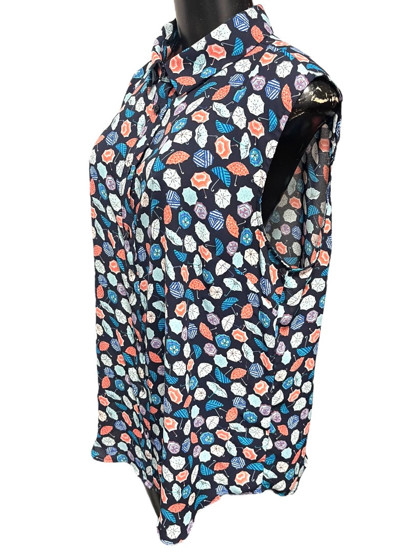 Large Talbots Button Up Collared Sleeveless Umbrella Patterned Shirt