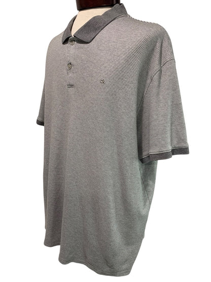 XXL Calvin Klein Mens New Gray Stripe Golf Polo Shirt Liquid Touch