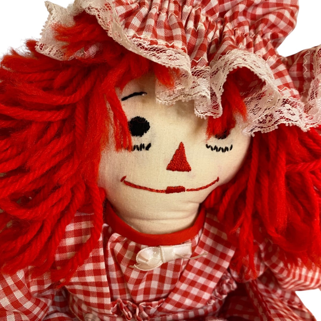 Vintage Raggedy Ann Rag Doll Handmade Red Gingham 16"