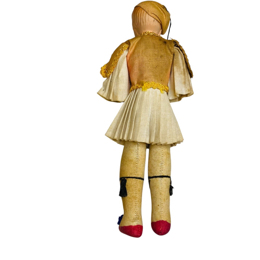 Vintage Folk Art Doll 1940s Man Boy Greek 9" Papier Mache