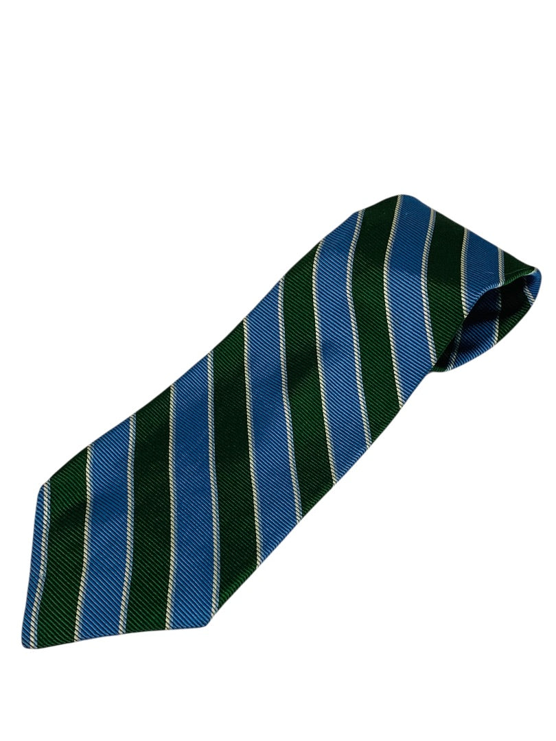 Brooks Brother Mens Woven Silk Necktie Tie Green Blue Stripe 2 3.75" Width 60" Length