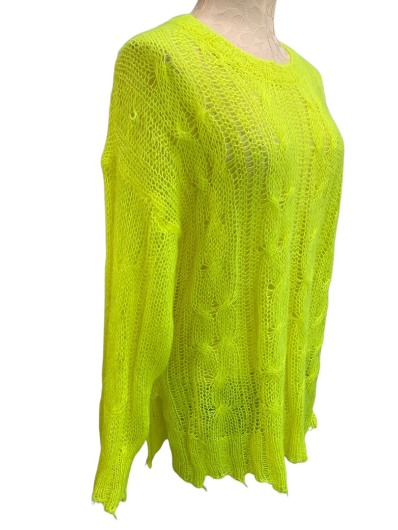 Medium Anthropologie The Posey Stitchy Womens Distressed Neon Sweater