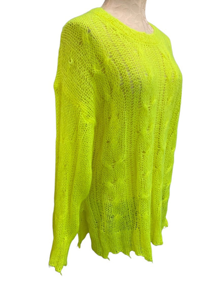 Medium Anthropologie The Posey Stitchy Womens Distressed Neon Sweater