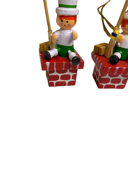 Vintage Wooden Christmas Holiday Ornaments Chimney Sweep 2.5"