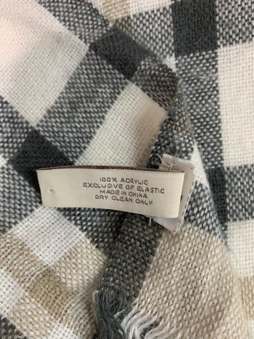 Loft Womens Plaid Winter Scarf Soft Gray Tan Fringed 43" x 9.5"