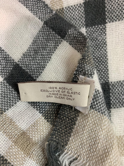 Loft Womens Plaid Winter Scarf Soft Gray Tan Fringed 43" x 9.5"