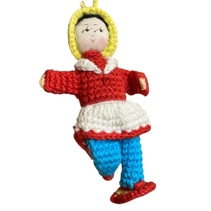 Vintage Amigurumi Japanese Crochet Doll 3" Silk Face Red Blue