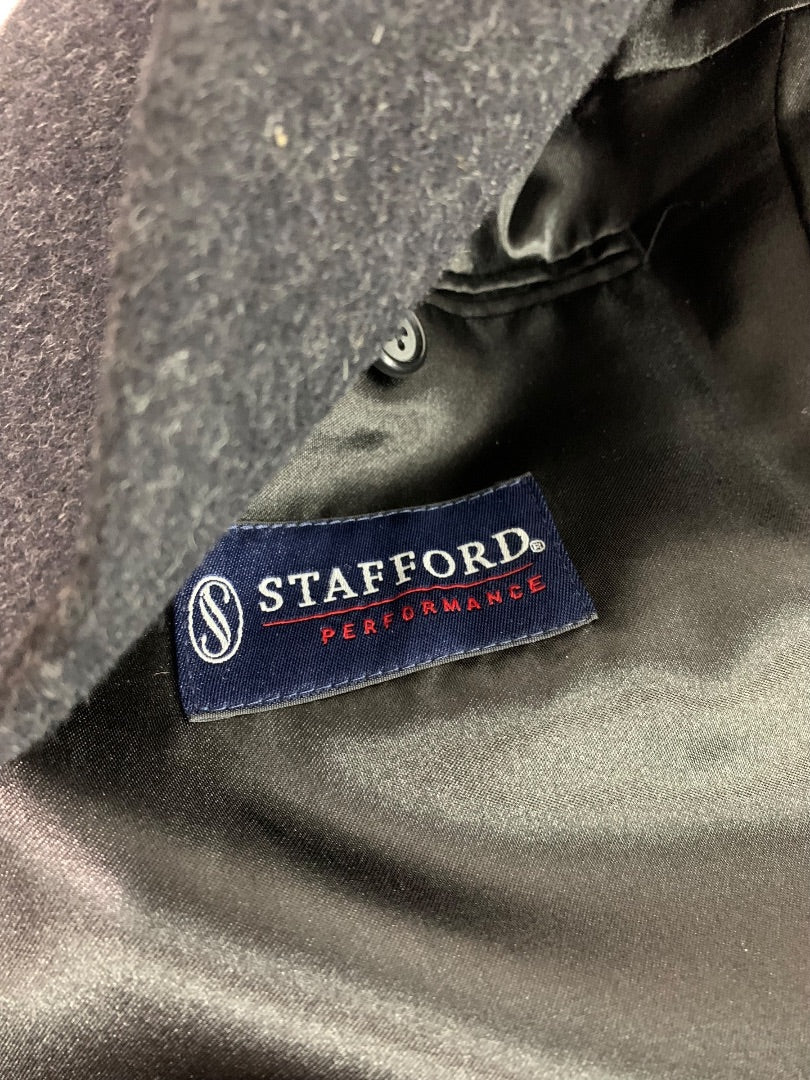 Size 42S Stafford Performance Mens Wool Blend Charcoal Overcoat Short