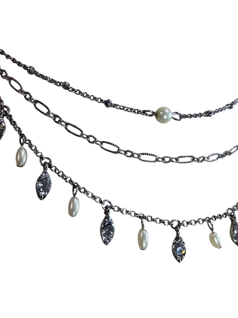 Lia Sophia Delicate Triple Strand Necklace 16-20" Removable Strands Silvertone