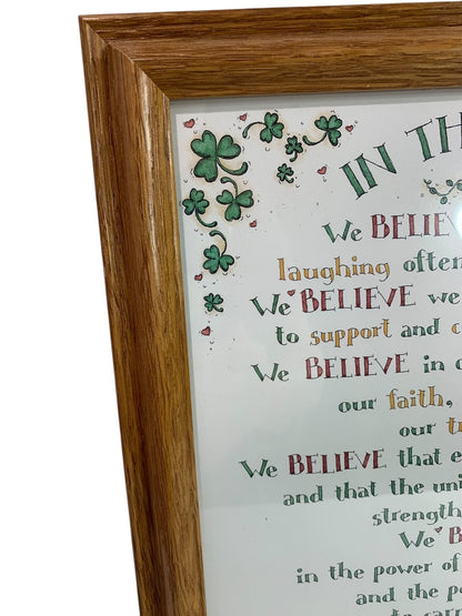 Framed Poem "In This Home . . . " Floral Shamrock Print 13.75" x 10.5"