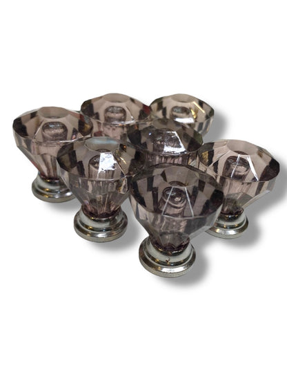 Set of 3 Pink and Silvertone Crystal Knobs Drawer Pulls 25mm 1" New