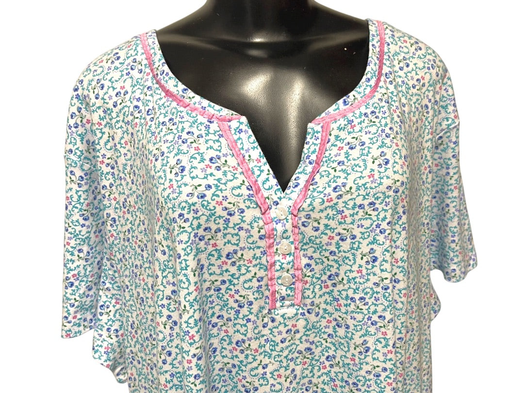 3X Karen Neuburger Floral Short Sleeve Nightgown