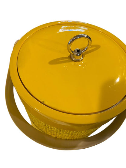Yellow 1960s Ice Bucket Insulated Spongy Mesh Covering Acrylic