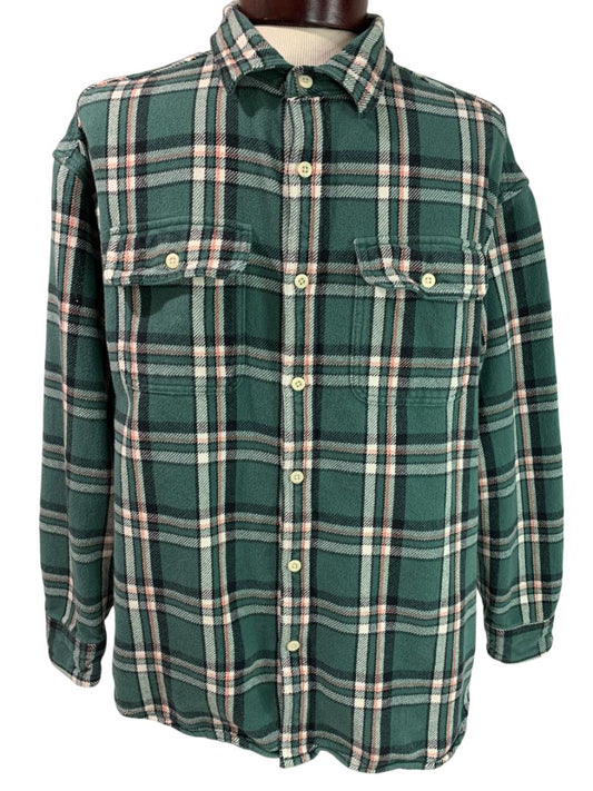 XL American Eagle Mens Button Up Heavy Weight Flannel Green Plaid