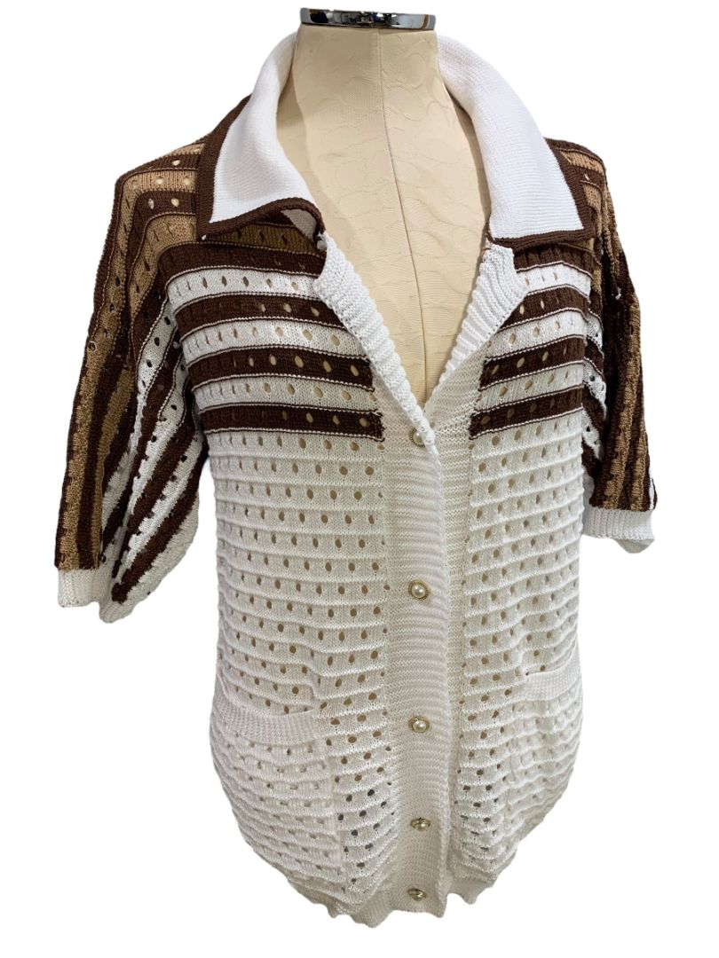 XL Vintage Womens Short Sleeve Loose Knit Collared Cardigan