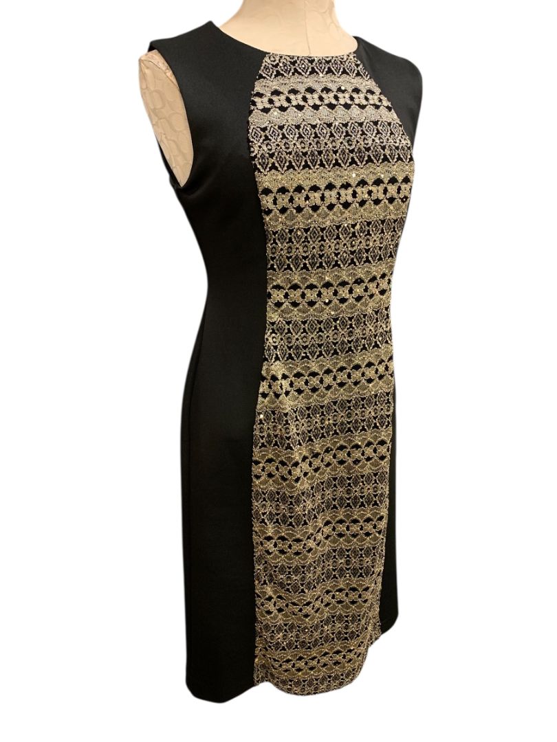 Size 8 R&M Richards Sheath Dress New Black Gold Embellished Style 9947
