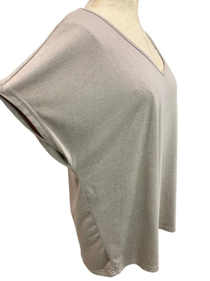 Size 1XL Womens Taupe V-Neck Short Sleeve Tshirt Loose Fit