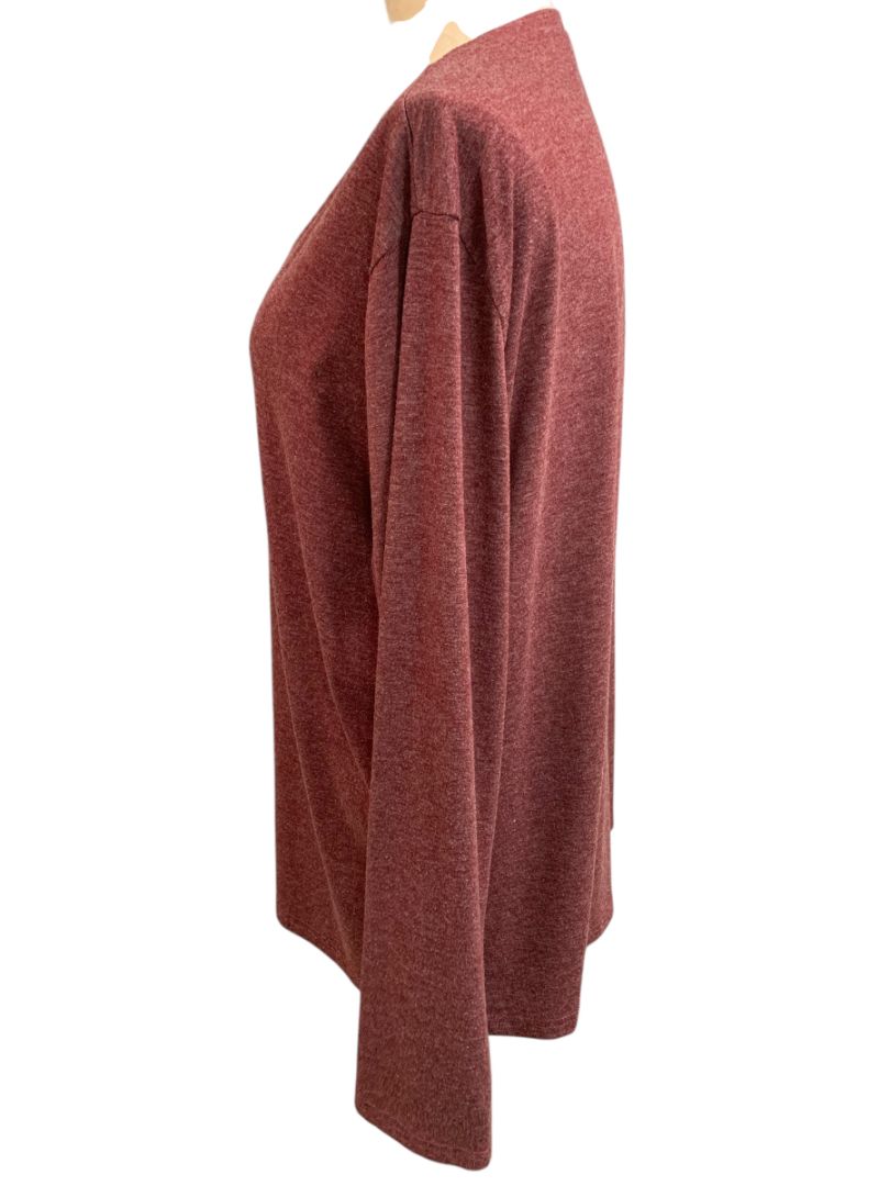 Size XXL Womens Long Sleeve V-Neck Tshirt Burgundy Heathered
