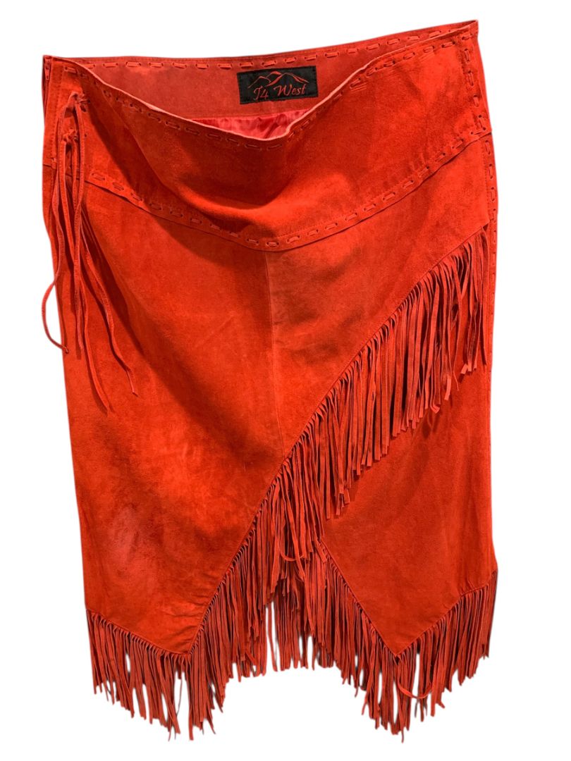 Size 3X T4 West Red Suede Midi Skirt Fringed Western Dance Rodeo