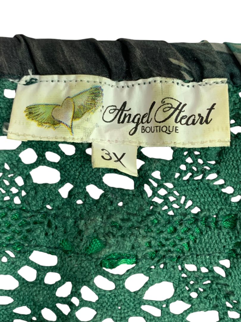Size 3X Angel Heart Boutique Womens Green Sheer Off Shoulder Blouse