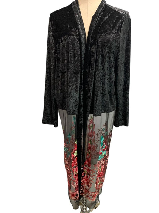 Size 3X Highness Womens Floral Sheer Velour Duster Cardigan Embroidered