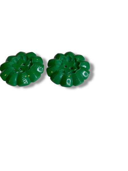 Set of 2 Green Midcentury Buttons Acrylic Flower Design 1.3" (34mm)