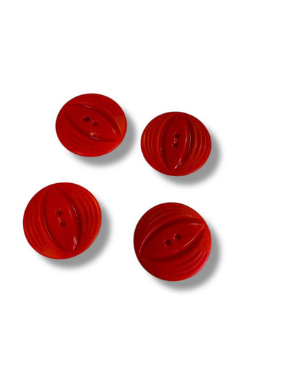 Set of 4 Midcentury Red Plastic Buttons  Craft Sew 1.4" Diameter Retro