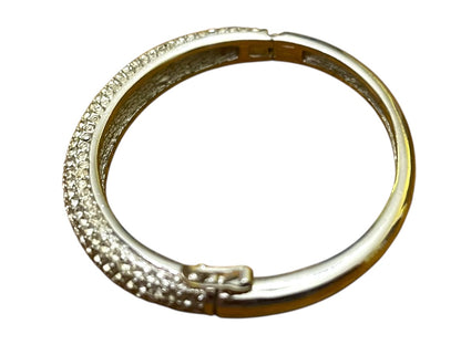 Christian Dior Silvertone Hinged Bangle Bracelet Crystal Pave Hallmarked