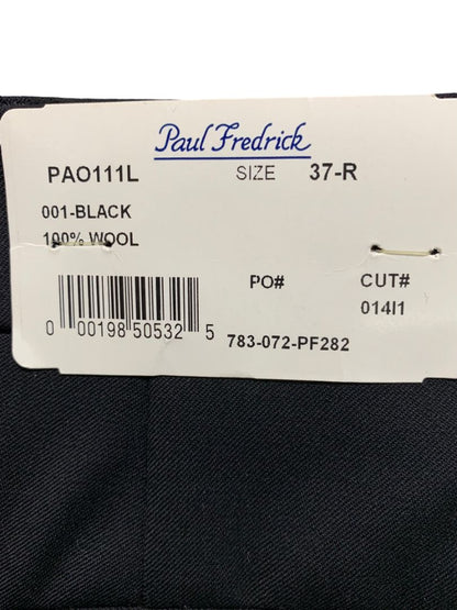 37R Paul Frederick Black Pleated Dress Pants Mens Wool Stretch Hemmed New