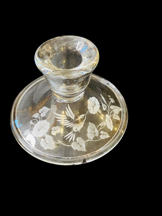 Vintage Avon Crystal Hummingbird Flower Taper Candlestick 2.5"h
