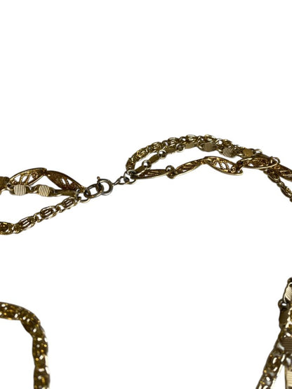 Vintage Goldtone Triple Strand Necklace Mixed Chains 17" Spring Clasp