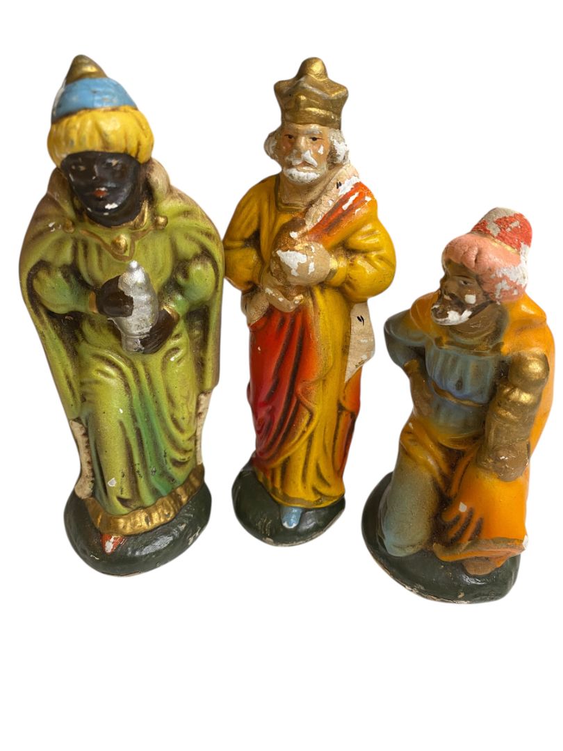 Vintage Three Wisemen Hollow Plaster Nativity Figurine Western Germany 5"