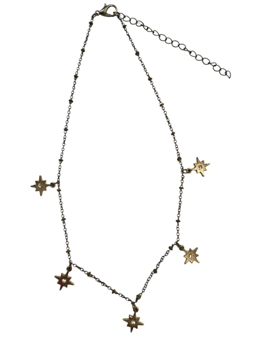 Delicate Goldtone Necklace 14" Chain Star Charms