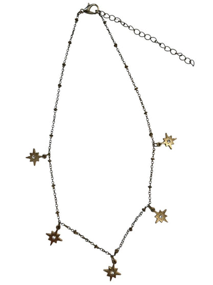 Delicate Goldtone Necklace 14" Chain Star Charms