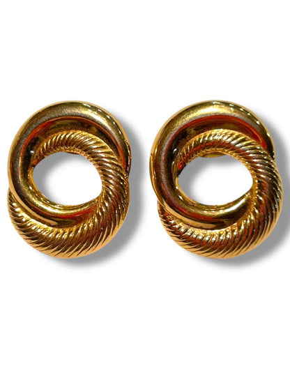 Goldtone Post Pierced Earrings Circle Design Smooth Textured 1" Diameter