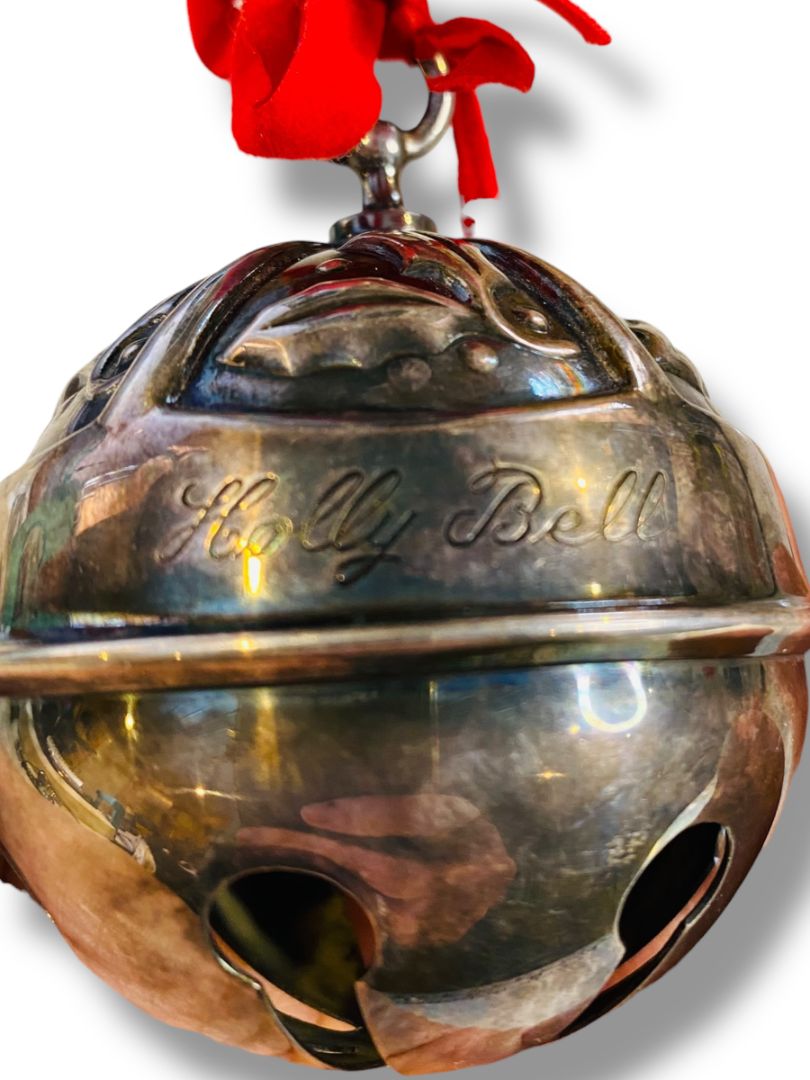 1992 Reed and Barton Silverplate Holly Bell Christmas Ornament 2.7" Diameter