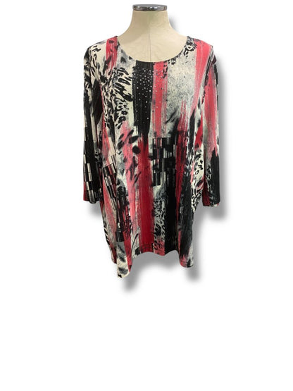 Size 3X CJ Banks Womens Lightweight Tunic Sweater Embellished Red Black