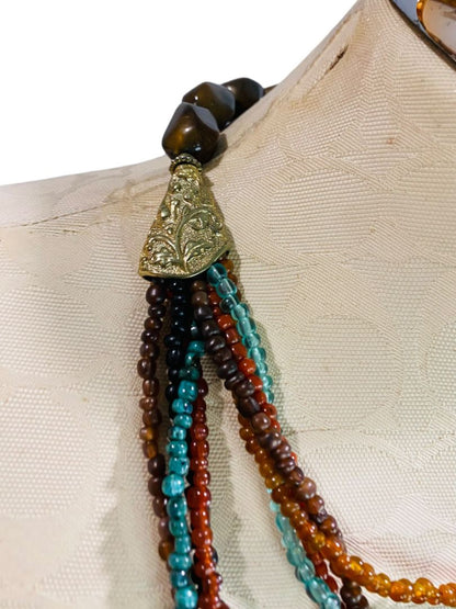 Arsty Boho Seed Bead Multistrand Twist Necklace 17-20" Hook Closure